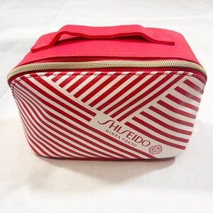 New Shiseido Ginza Tokyo Red White Striped Makeup Skincare Beauty Cosmetics Bag